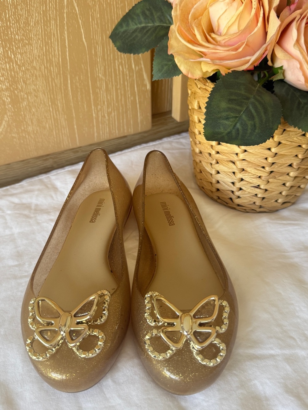 Mini Melissa Gold Glitter Butterfly Flats